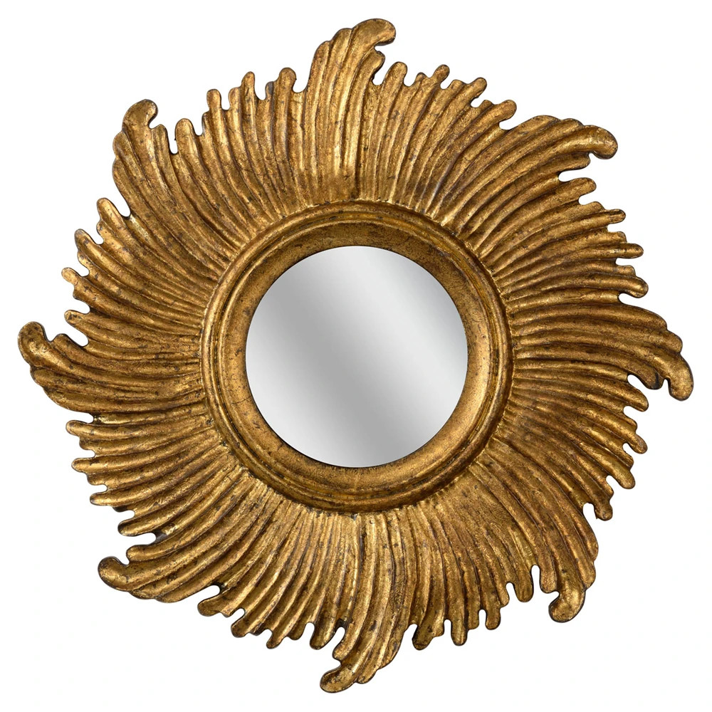 Vivi Updated Traditional Antique Gold Wood Sunburst Wall Mirror | Kathy Kuo Home