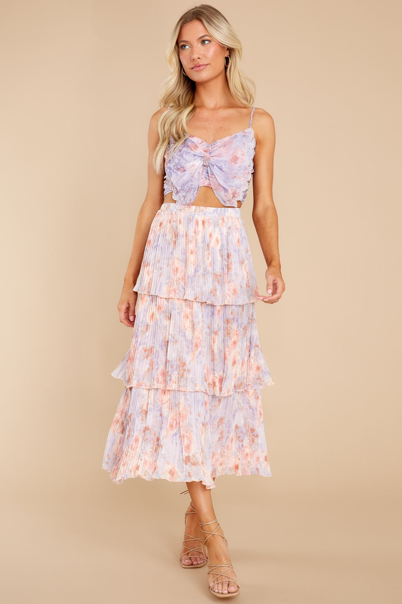 Rose Lavender Watercolor Midi Skirt | Red Dress 