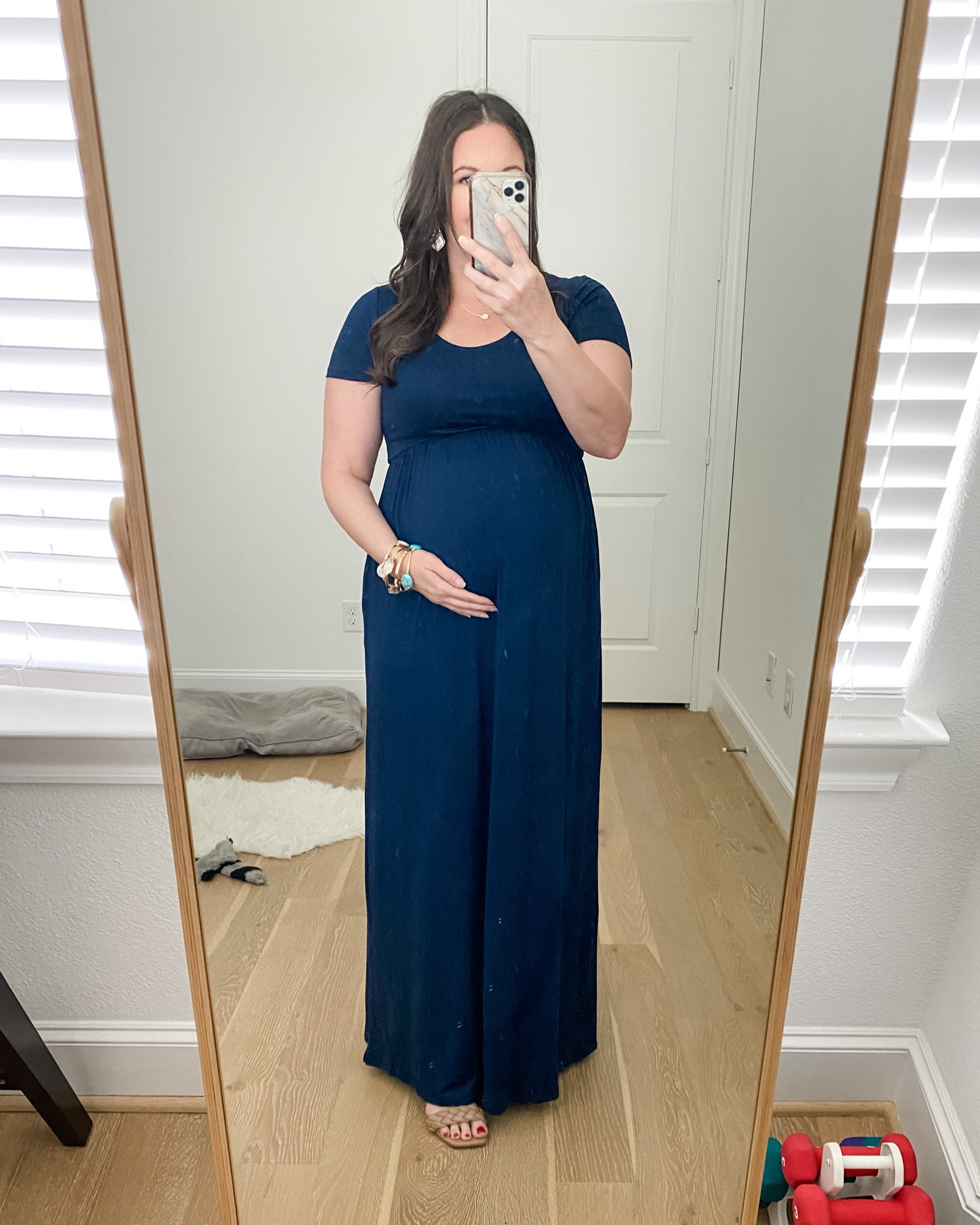 Maternity outfit / spring outfit / navy blue maxi dress / target sandals / stone bracelets / Kendra Scott earrings 

#LTKunder100 #LTKbump #LTKSeasonal