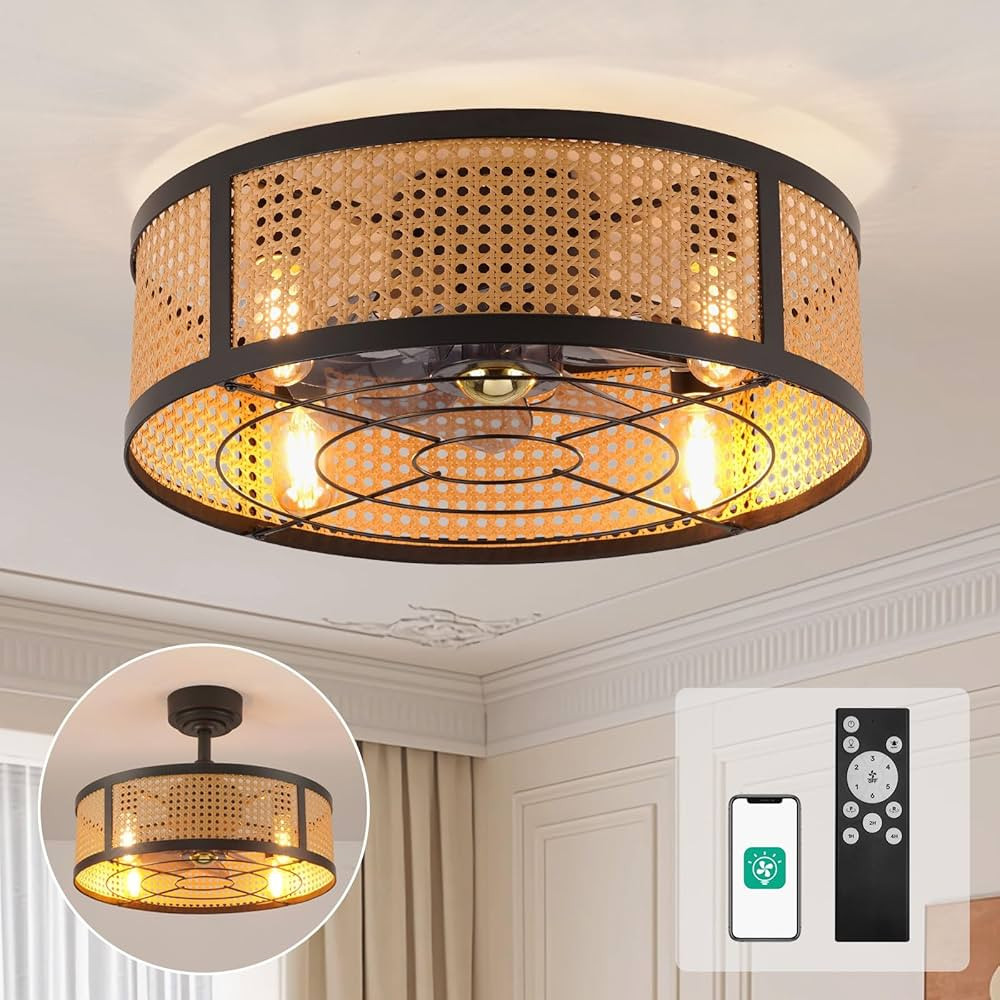 Orison 20" Boho Ceiling Fan with Lights, Rattan Fandelier Ceiling Fan and Remote Control, Farmhou... | Amazon (US)