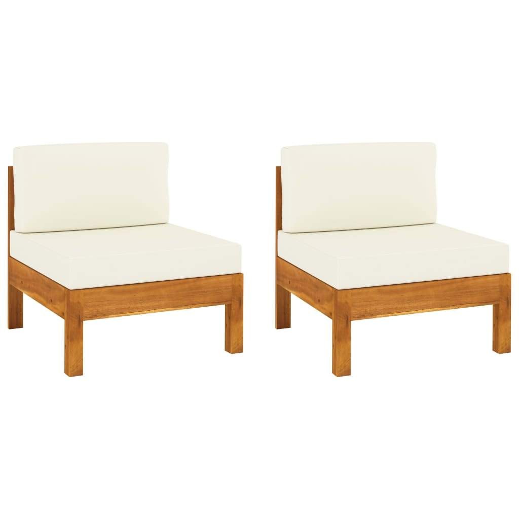 vidaXL Middle Sofas 2 pcs with Cream White Cushions Solid Acacia Wood | Walmart (US)