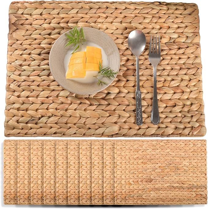 SOKFARM Boho Placemats Set of 10, Rectangle Placemats for Dining Table, Water Hyacinth Wicker Pla... | Amazon (US)