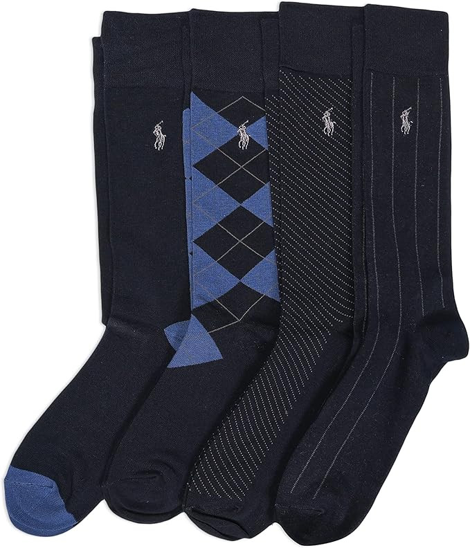 POLO RALPH LAUREN Men's Assorted Pattern Dress Crew Socks (4-Pack) | Amazon (US)