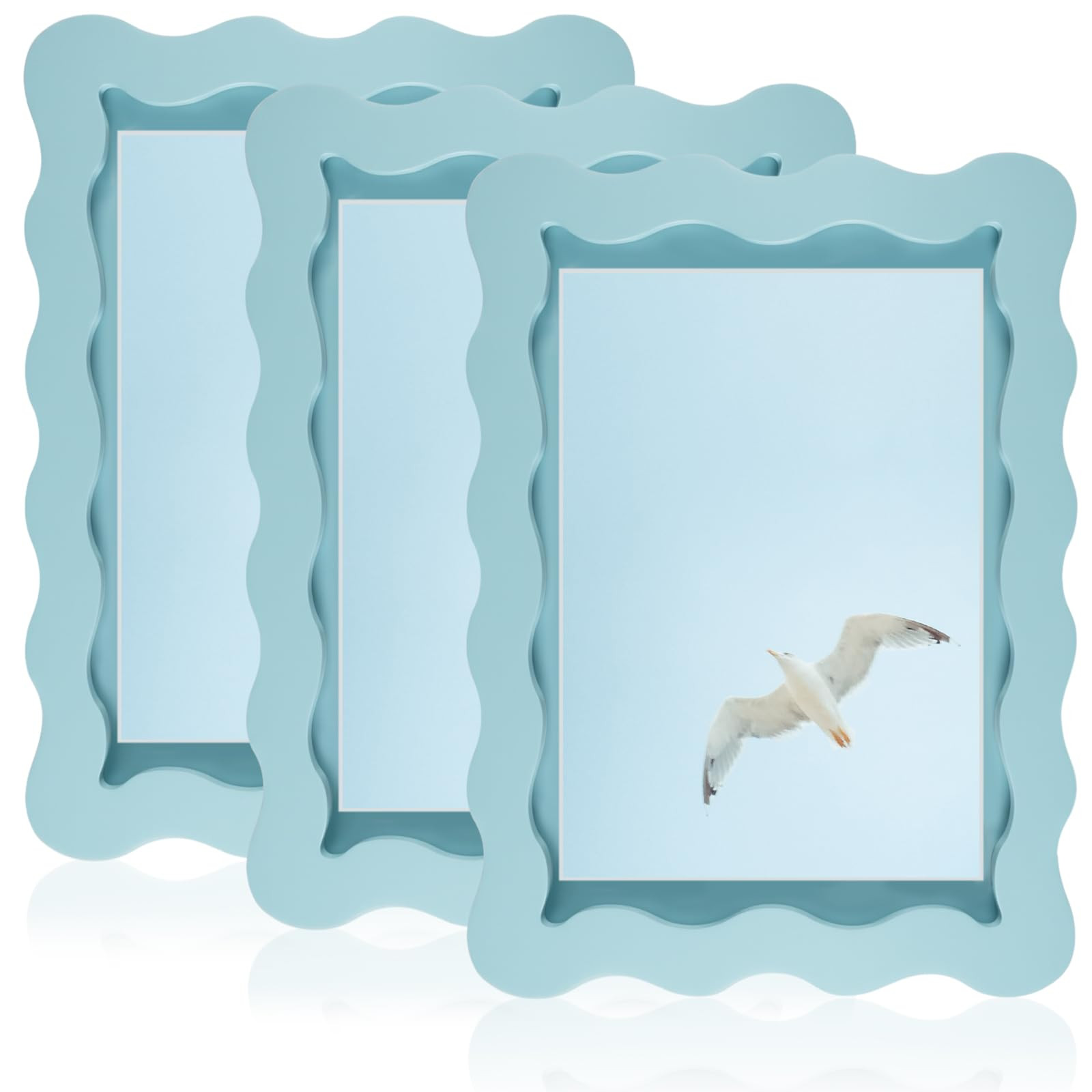 3 Pack 4 x 6inch Blue Picture Frame with Mat for 3.5 x 5inch Wavy Edge Wooden Real Glass Photo Fr... | Amazon (US)