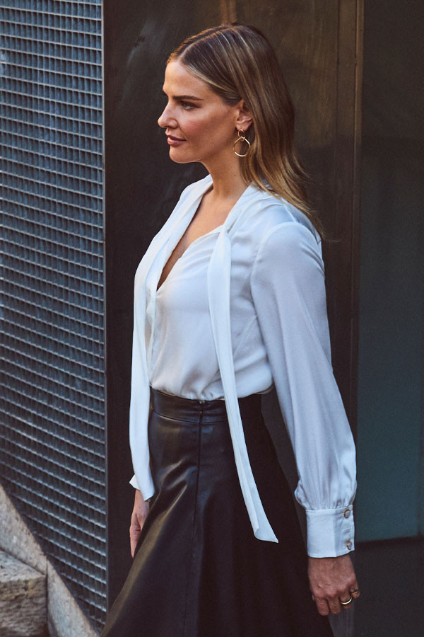 Ivory Tie Neck Cuff Detail Blouse | Sosandar