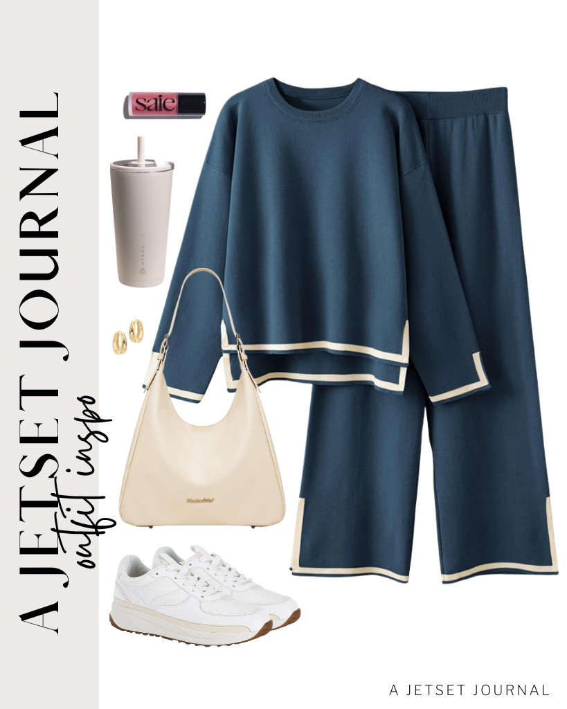 This navy-colored matching set offers a posh look for your casual events and travel. It’s easy to style with white Coutgo sneakers and a trendy bag from Montana West. Wear a pair of gold hoop earrings, and you’re done. 

 #LTKSeasonal #LTKSaleAlert #LTKTravel
