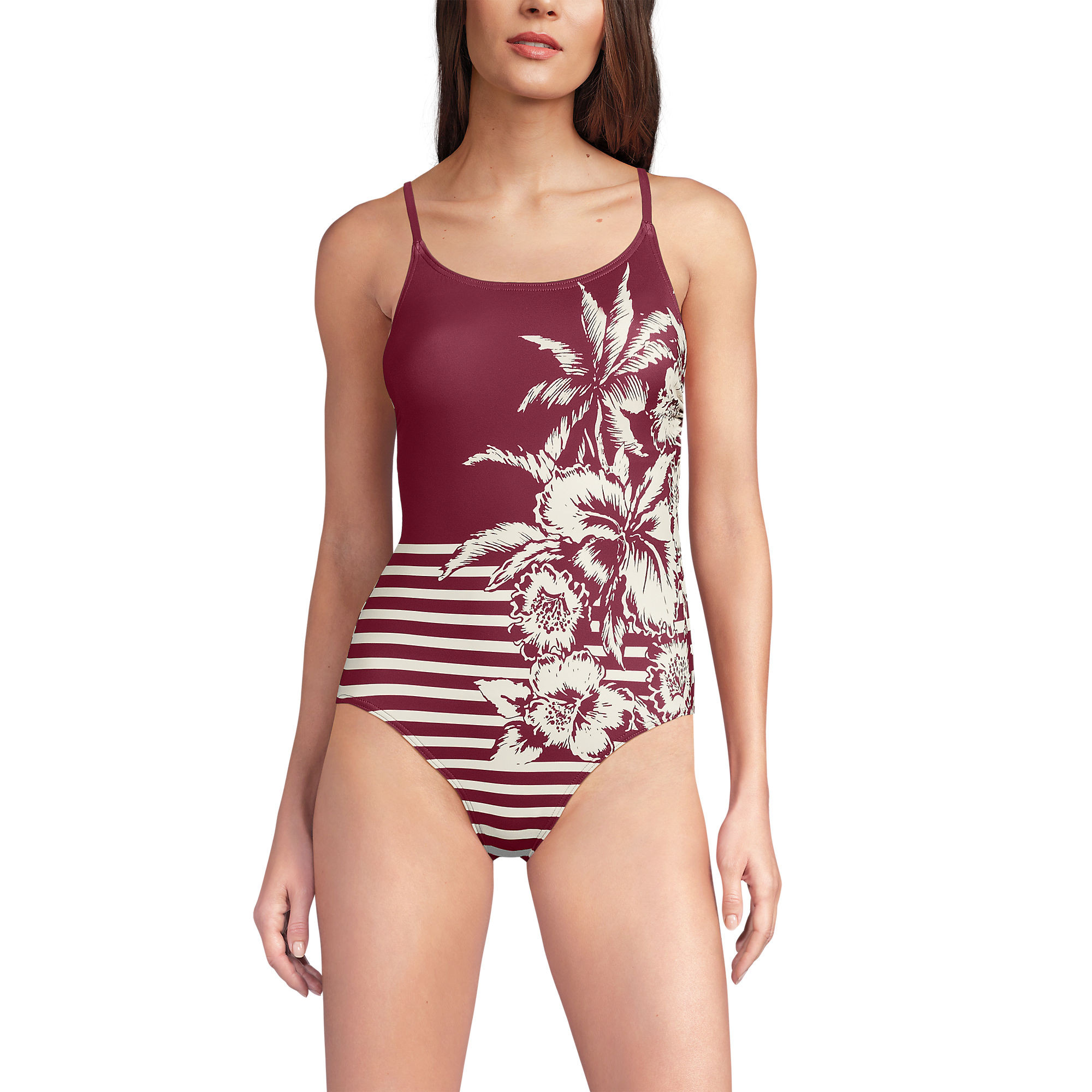 Women's Long Tugless Thin Strap One Piece Swimsuit | Lands' End (US)