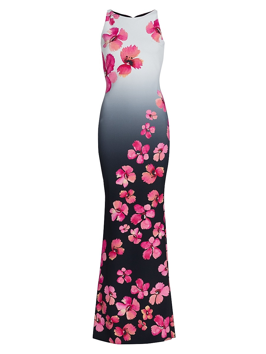 Women's Iwoo Floral Sleeveless Column Gown - Amein Black - Size 12 | Saks Fifth Avenue