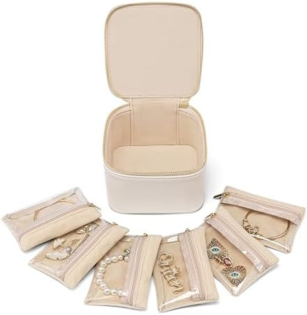 VLANDO Jewelry Travel Case,Valentines Gift,Travel Jewelry Organizer with Clear Velvet Jewelry Bag... | Amazon (US)