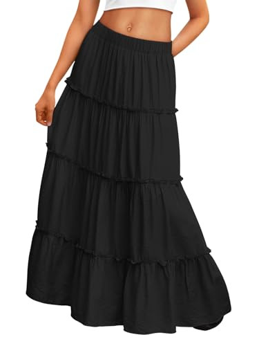 Trendy Queen Vacation Outfits Long Skirts for Women Boho Maxi Skirt Elastic High Waist Dress with... | Amazon (US)
