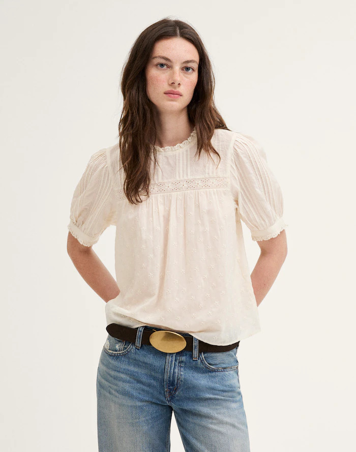 Embroidered Pintuck Crewneck Top | Madewell