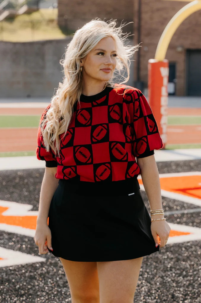 Football Embroidered Short Sleeve Sweater | TREEHOUSE ON MAIN