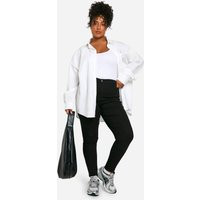 boohoo Women's Plus Super High Waisted Power Stretch Skinny Jeans in Black | Size: 12 | Denim/Woven | boohoo (US & Canada)