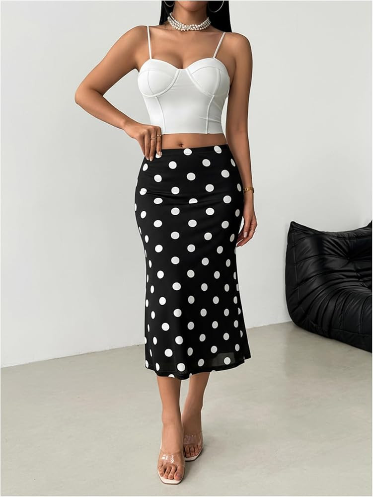 Verdusa Women's Polka Dots Long Skirts Elegant High Waisted Skirt | Amazon (US)