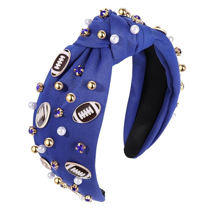 ZOLEAROPY Football Headband Pearl Rhinestone Jeweled Knotted Headband Fun Football Embellished Wi... | Amazon (US)