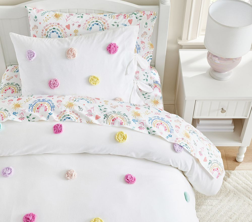 Zoey Pom-Pom Cotton Duvet Cover & Shams | Pottery Barn Kids