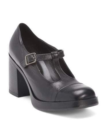 Leather T-strap Heels for Women | Leather/Man-Made Sole | Marshalls
