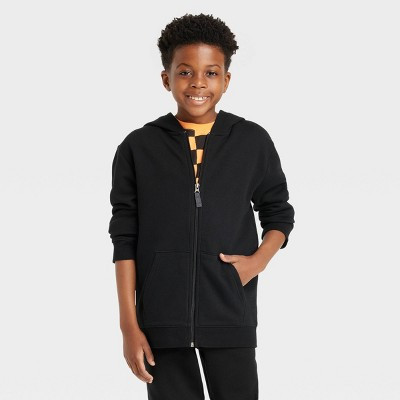 Boys' Fleece Zip-Up Sweatshirt - Cat & Jack™ Black XL: Heavyweight Cotton Blend, Hooded, Kangaroo Pocket, | Target