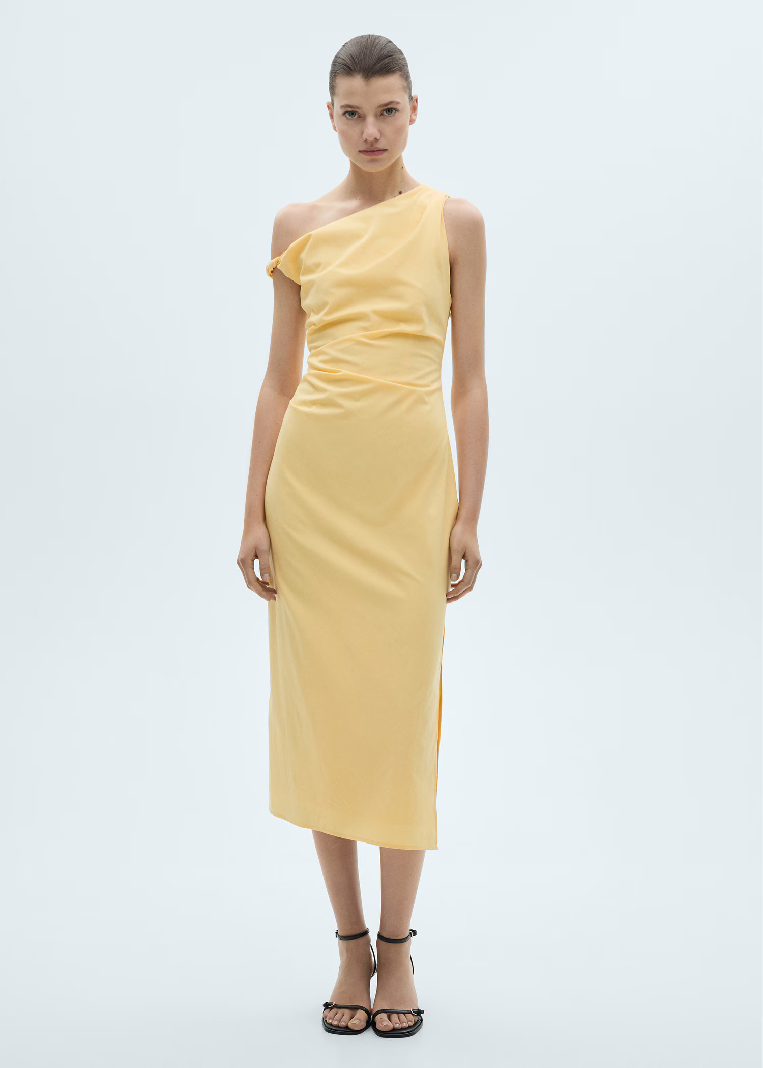 Draped asymmetrical midi-dress - Women | MANGO USA | Mango (US/MX/AU)