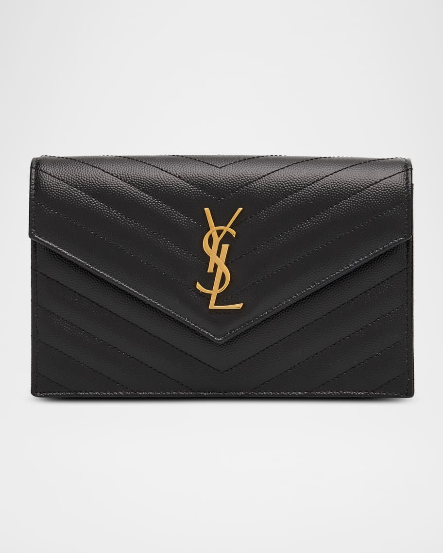 Saint Laurent Envelope Small YSL Wallet on Chain in Grain Leather | Neiman Marcus