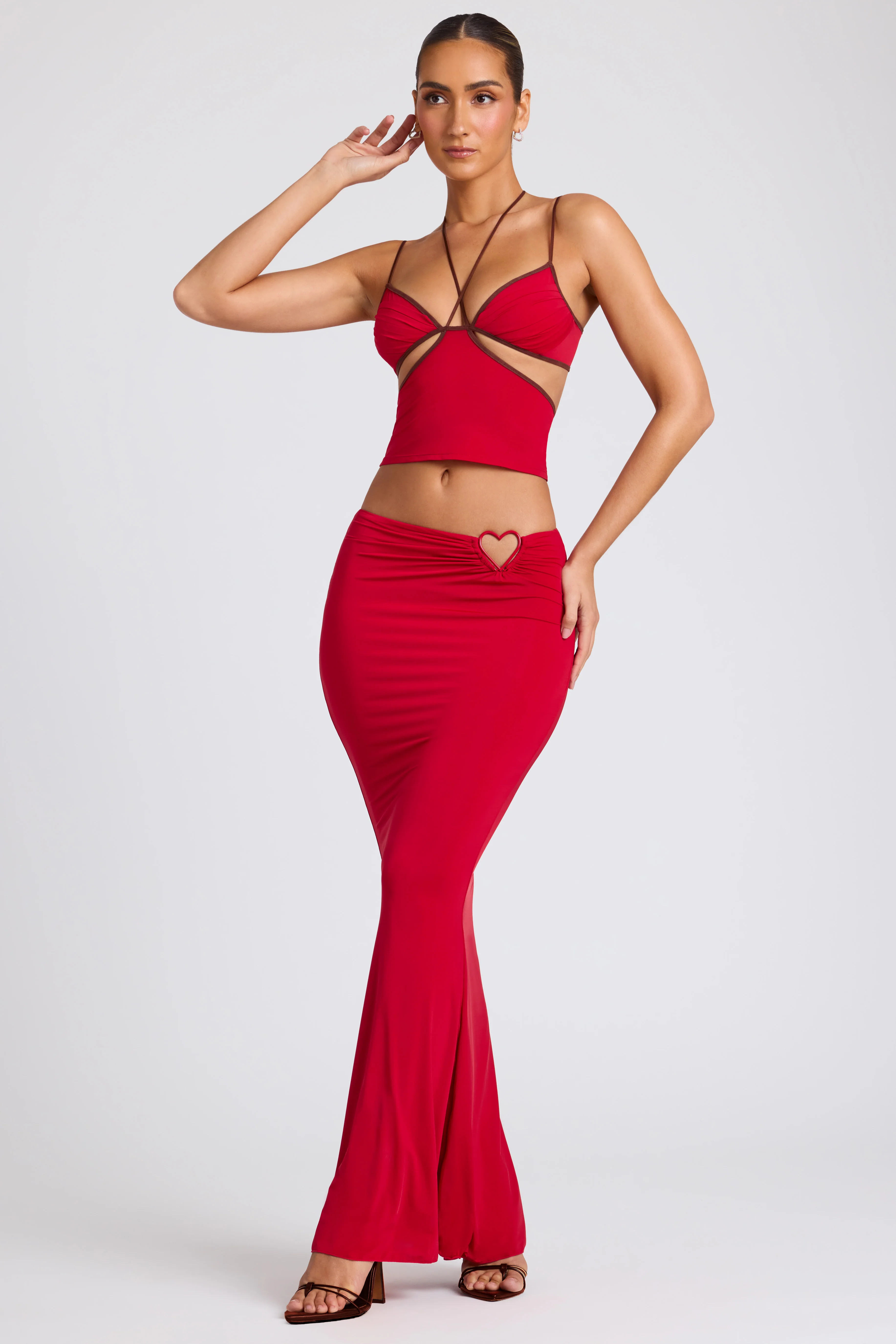 Mid Rise Maxi Skirt in Fire Red | Oh Polly