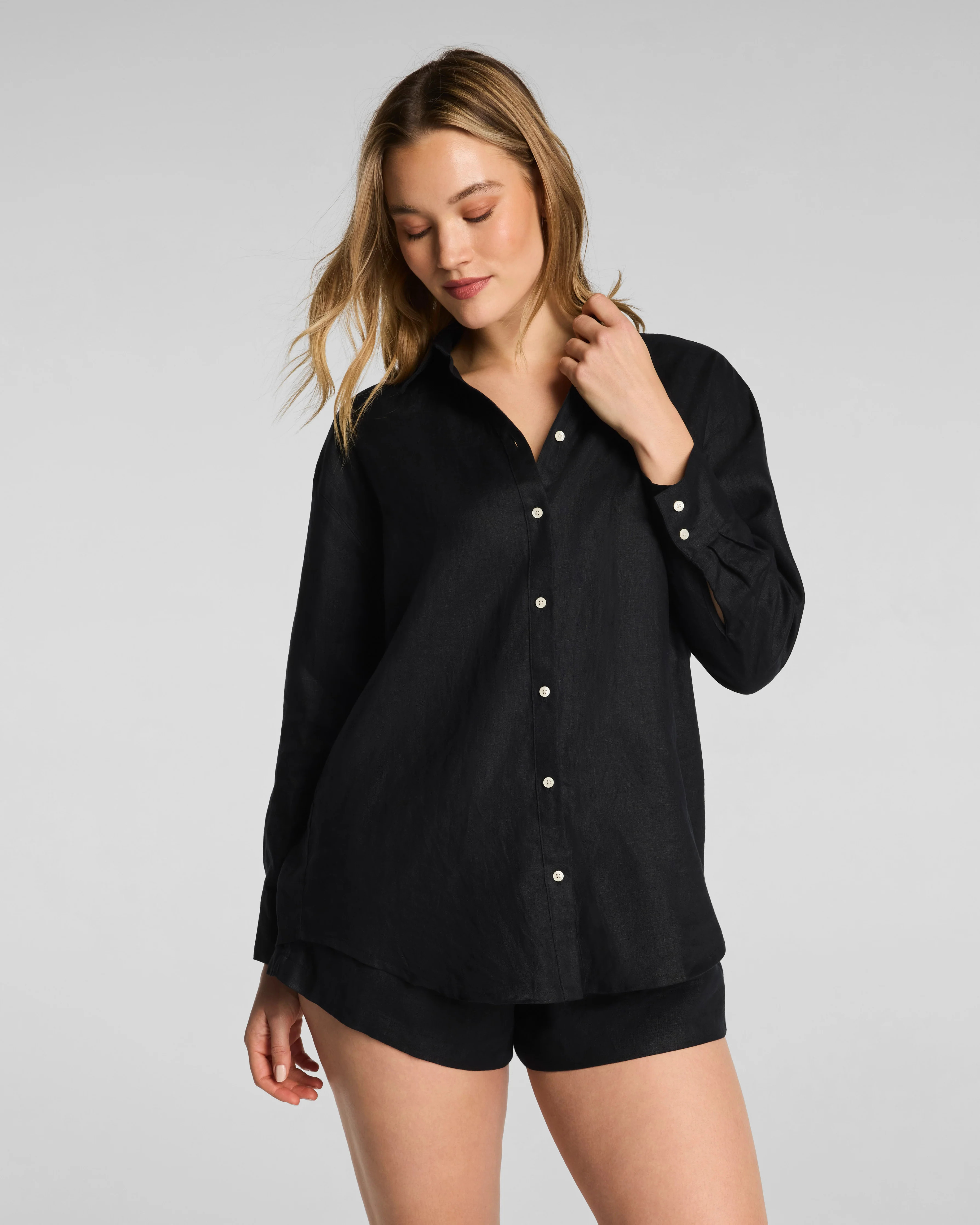 Spanx Women's Beach Button Down in Black | Spanx