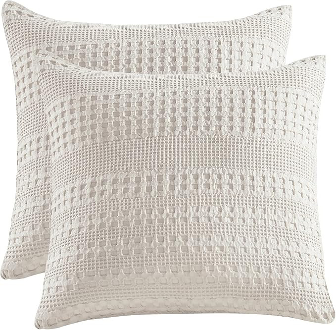 PHF 100% Cotton Waffle Weave Euro Shams 26" x 26", 2 Pack Elegant Home Decorative Euro Throw Pill... | Amazon (US)