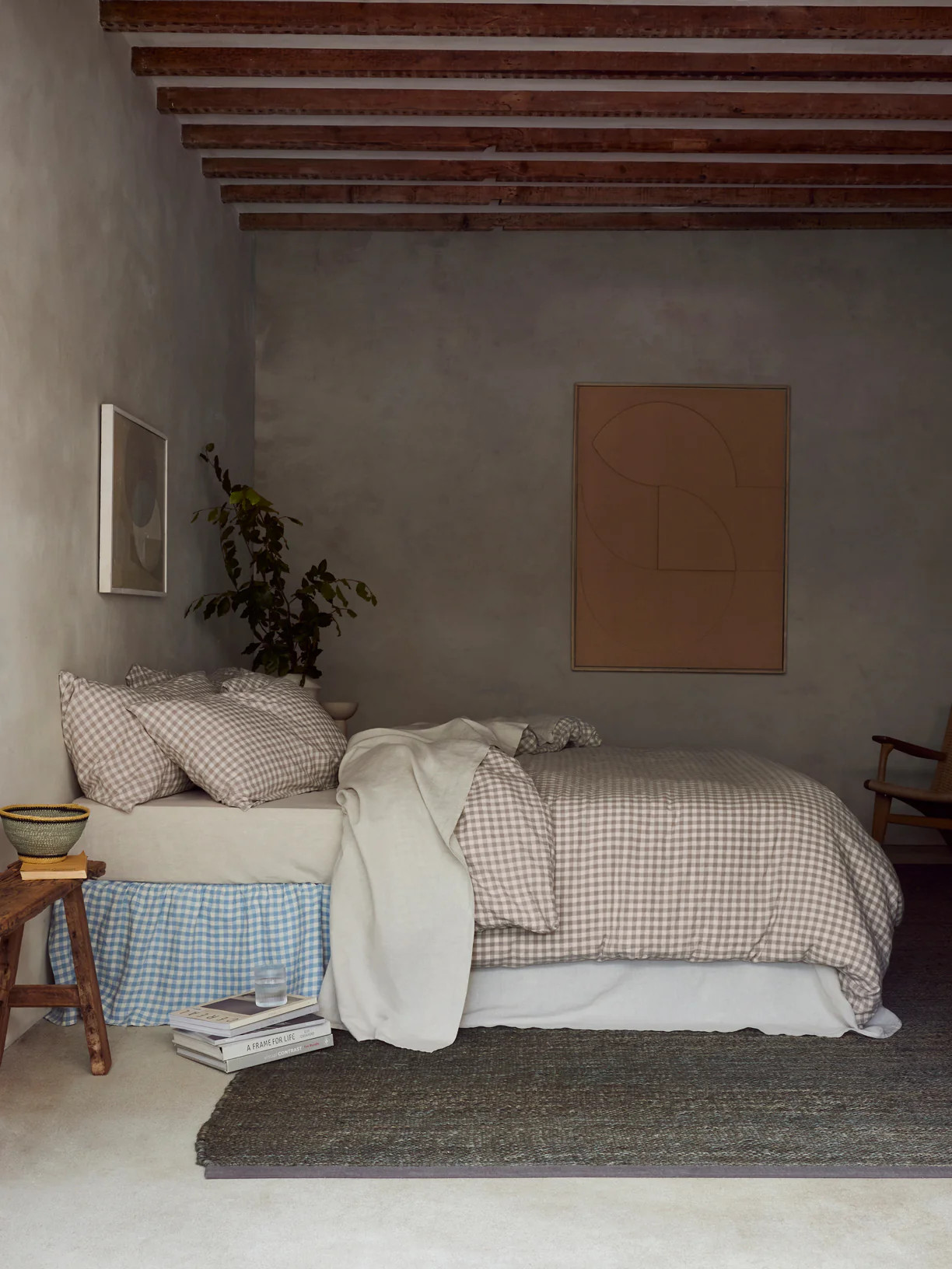 Mushroom Gingham 100% Linen Duvet Cover | Piglet