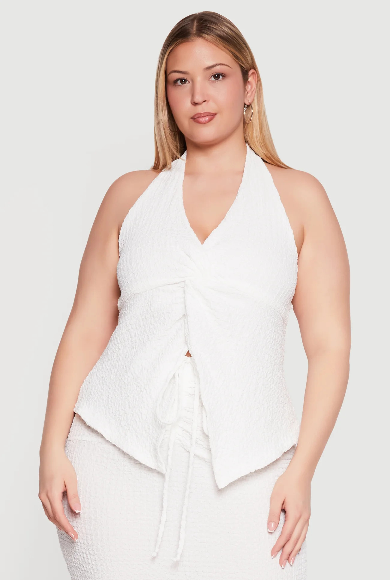 Plus Size Crepe Knit Twist Front Detail Split Hem Halter Top | Rainbow Shops