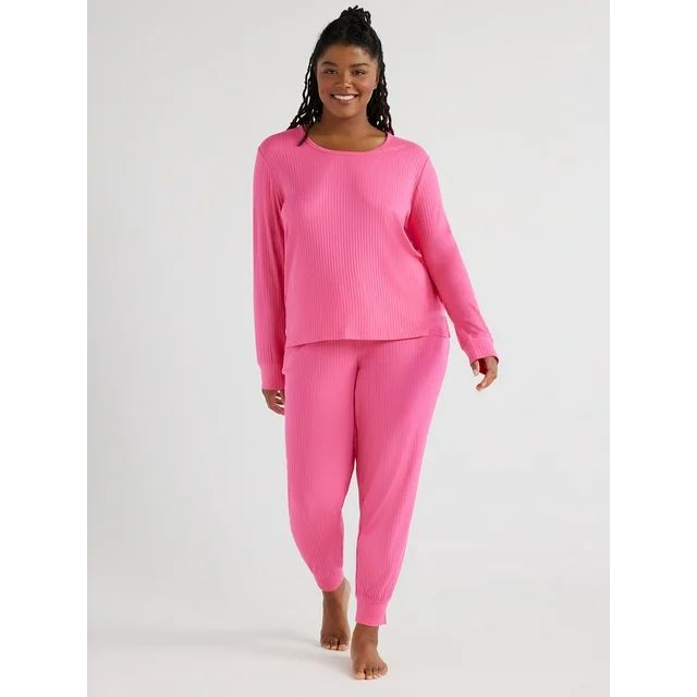 Joyspun Women’s Ribbed Top and Pants Pajama Set, Sizes S-3X | Walmart (US)