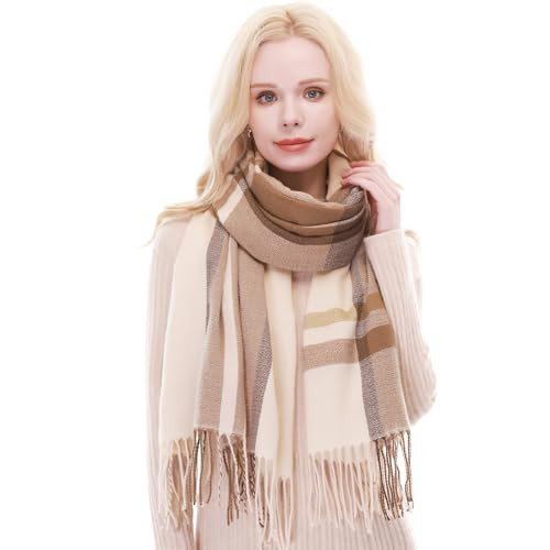 RIIQIICHY Plaid Scarf for Women Fall Winter Pashmina Scarves Wraps for Cold Weather Warm Large | Amazon (US)