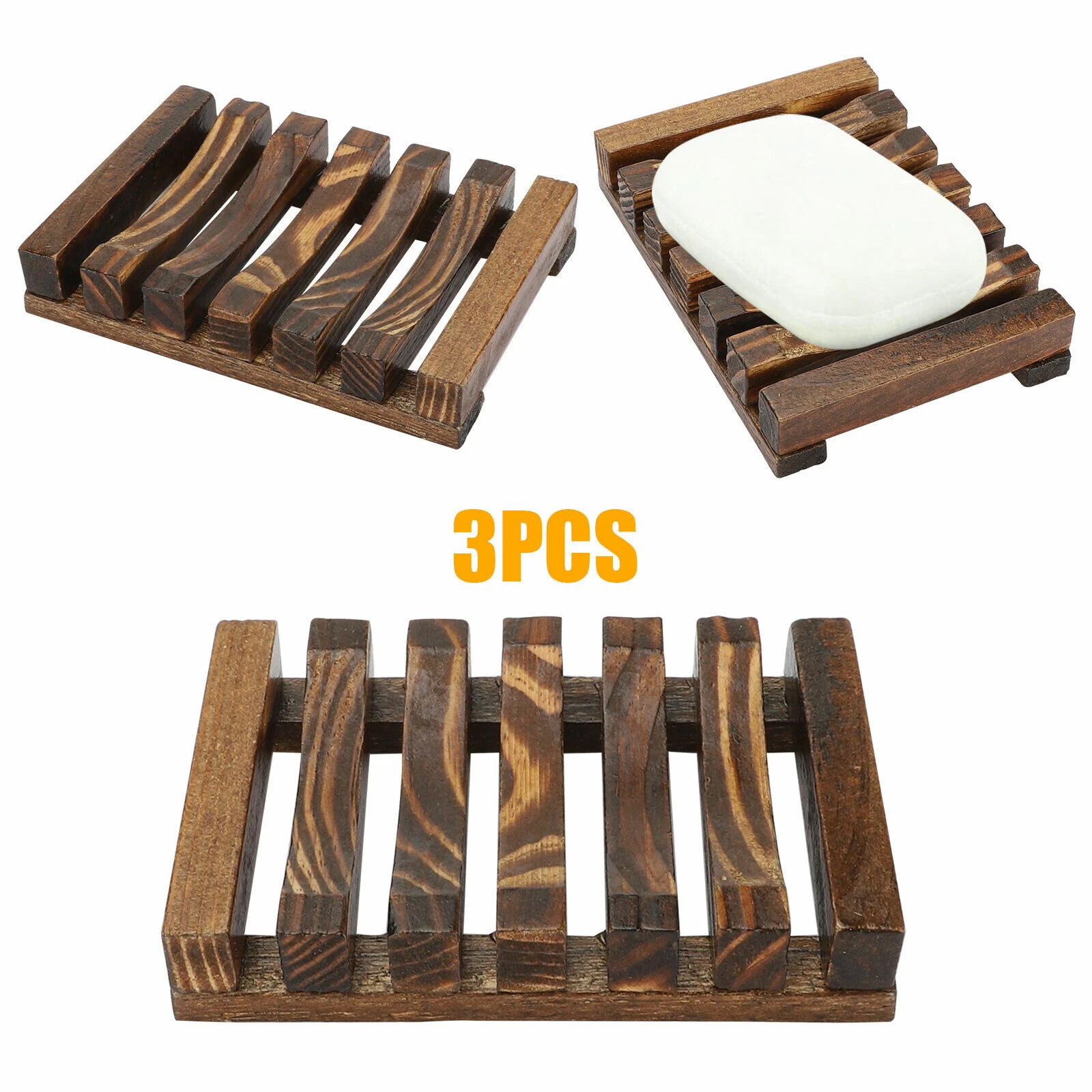 Wooden Soap Dishes Tray Storage Case Holder (Set of 3) - Brown | Bed Bath & Beyond