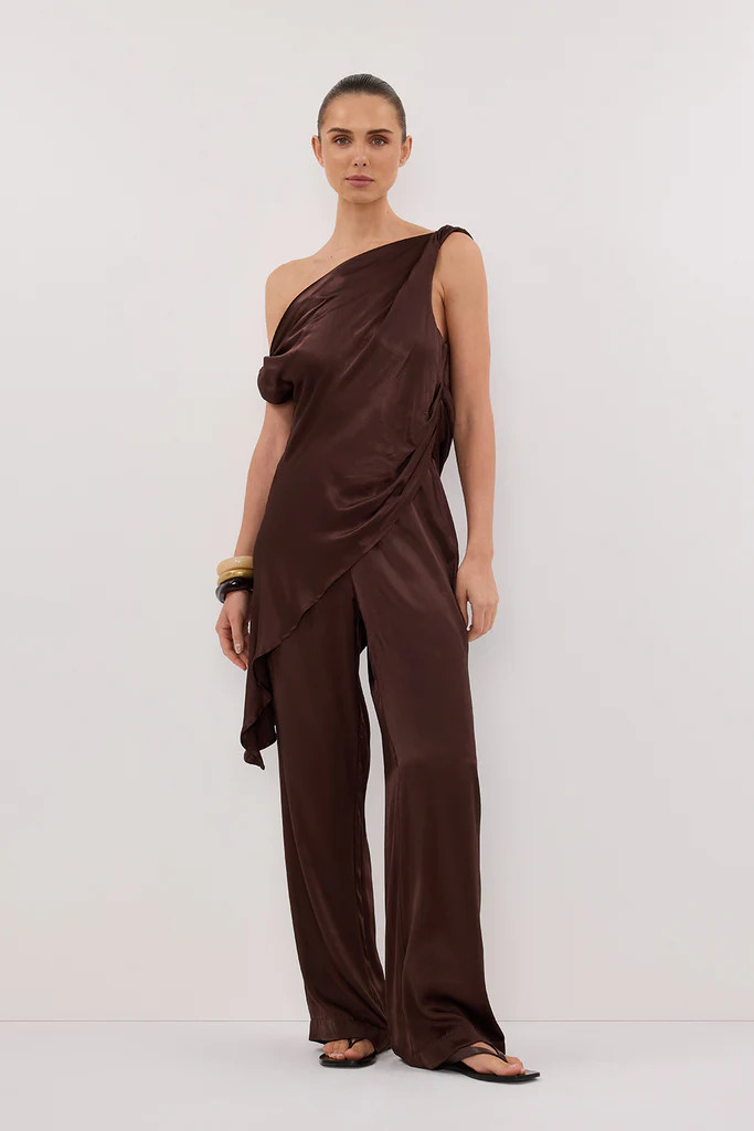 EVE BITTER CHOC ASYM SATIN TOP | DISSH