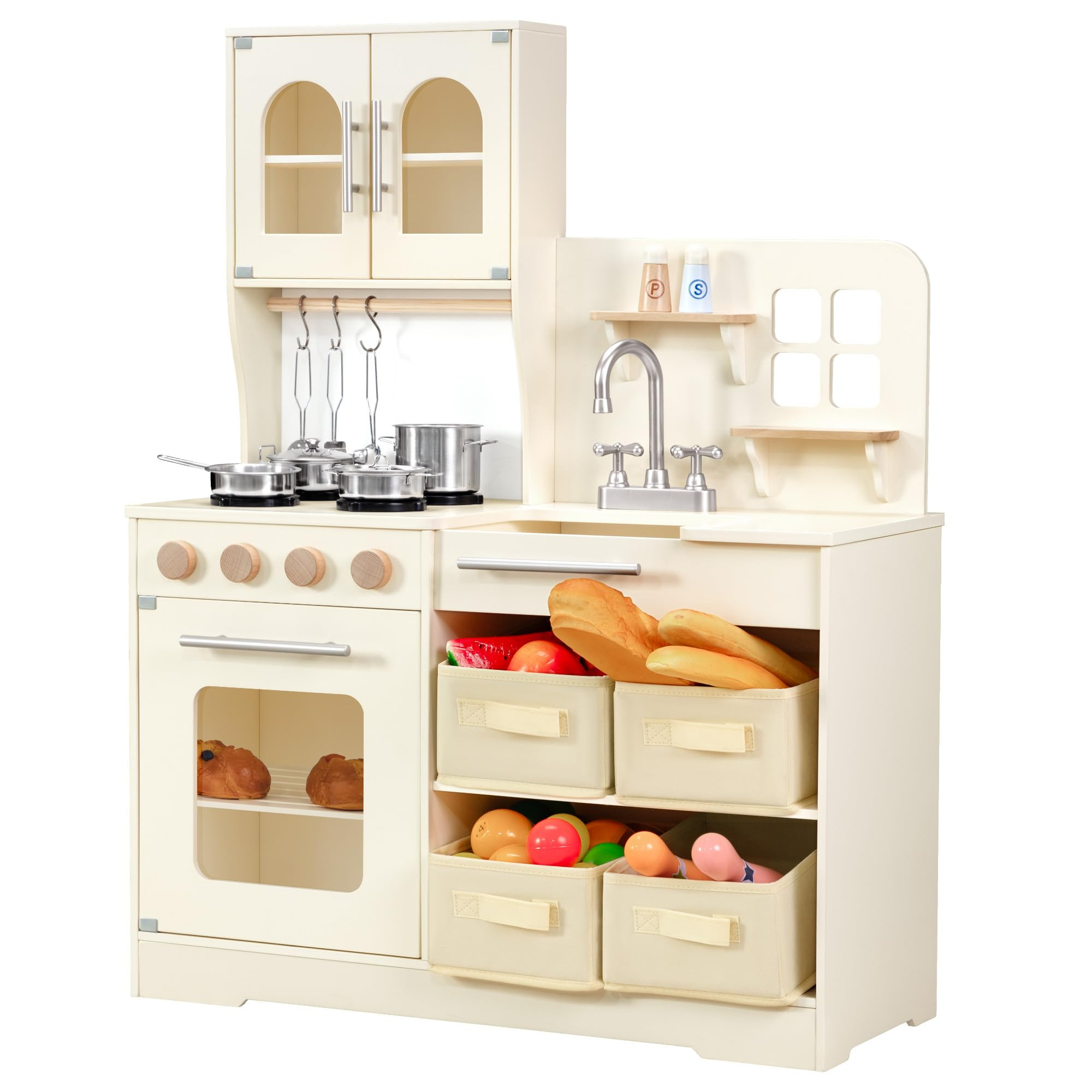 Play Kitchen for Kids Wooden Toy Playset with Storage System, Chef Pretend Play Set with Oven, Ut... | Amazon (US)