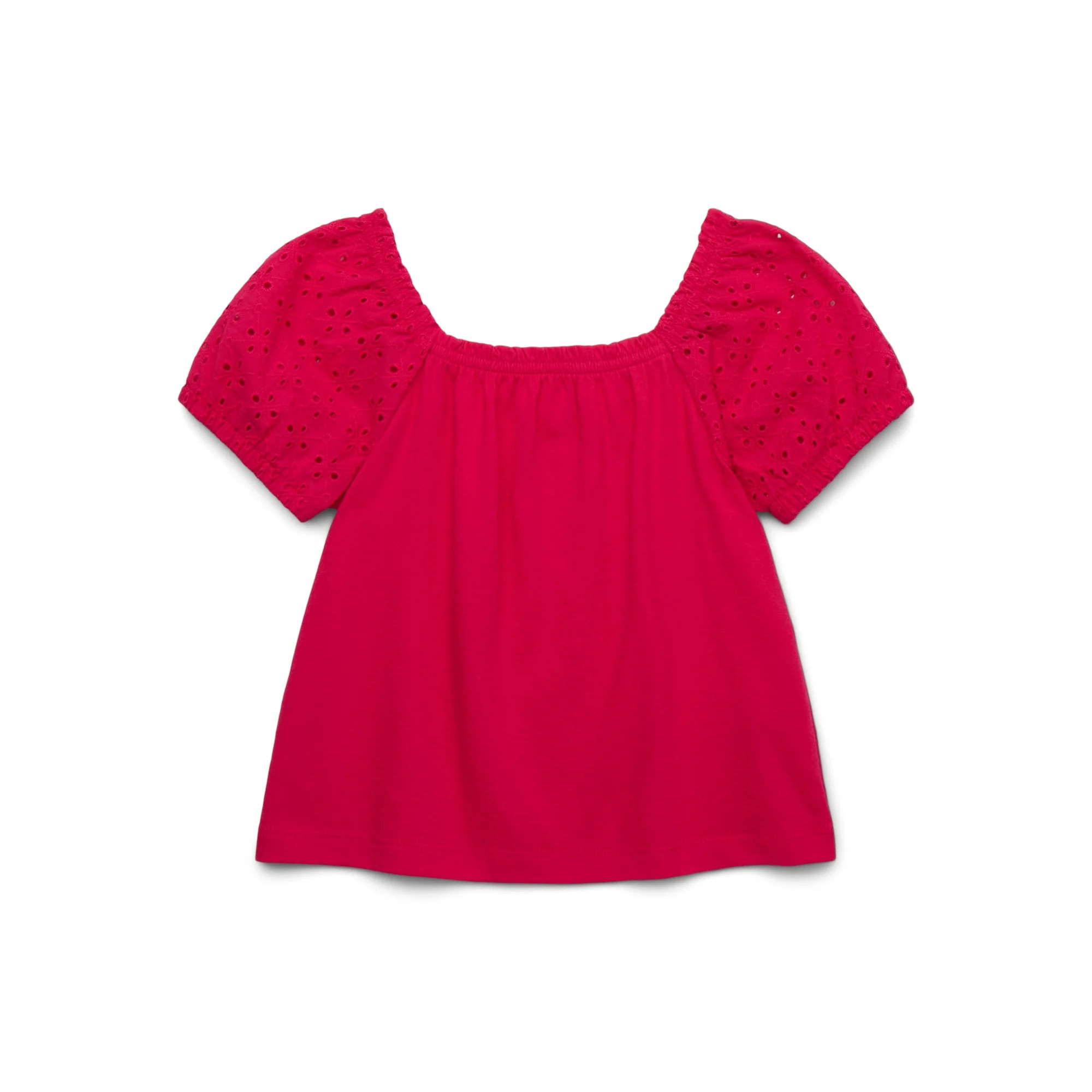 Wonder Nation Little Girls & Big Girls Eyelet Puff Sleeve Top, Sizes 4-18 & Plus | Walmart (US)