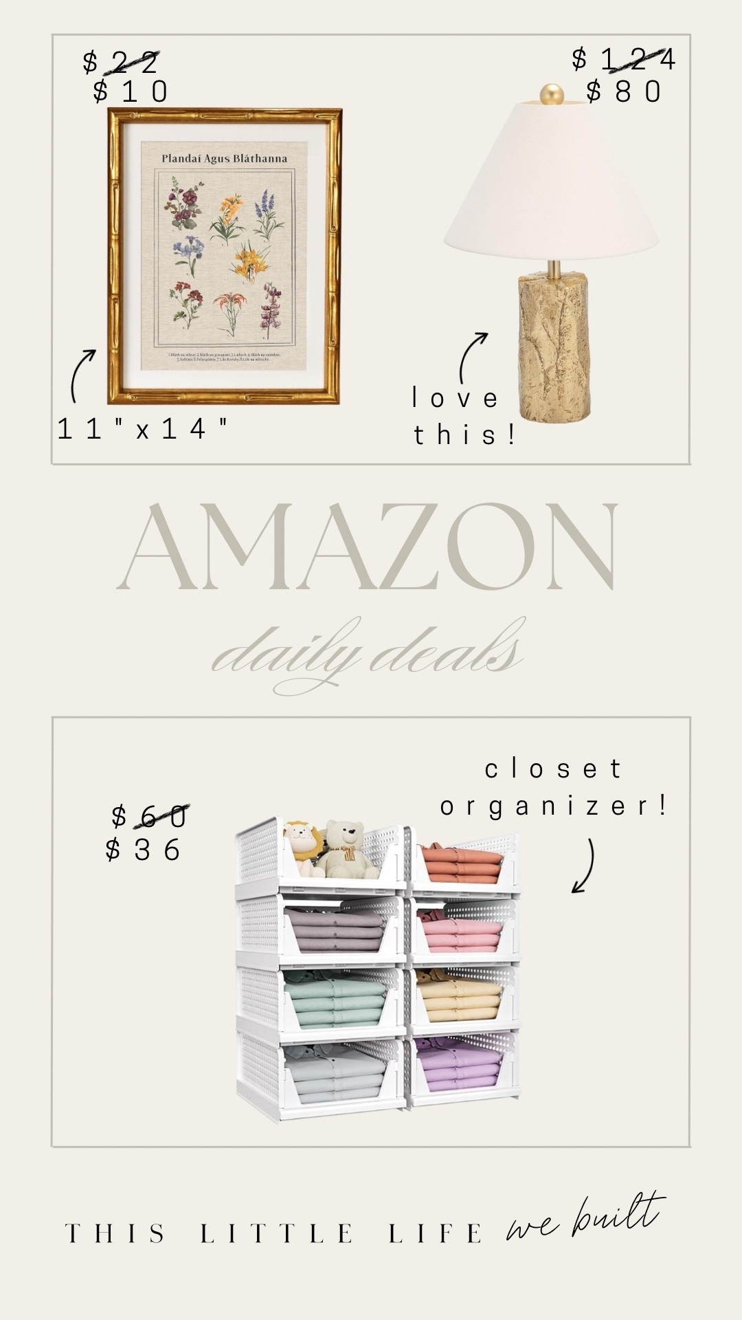 Amazon daily deals! 

Closet organizer, lamp, wall art, spring home, Amazon home 

#LTKSaleAlert #LTKHome #LTKU