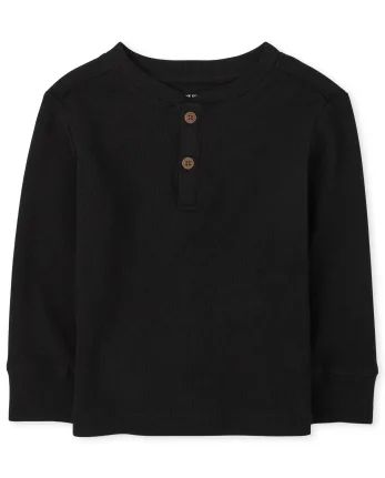 Baby And Toddler Boys Long Sleeve Thermal Henley Top | The Children's Place  - BLACK | The Children's Place