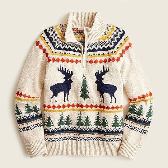 Kids' moose Fair Isle half-zip sweater | J.Crew US