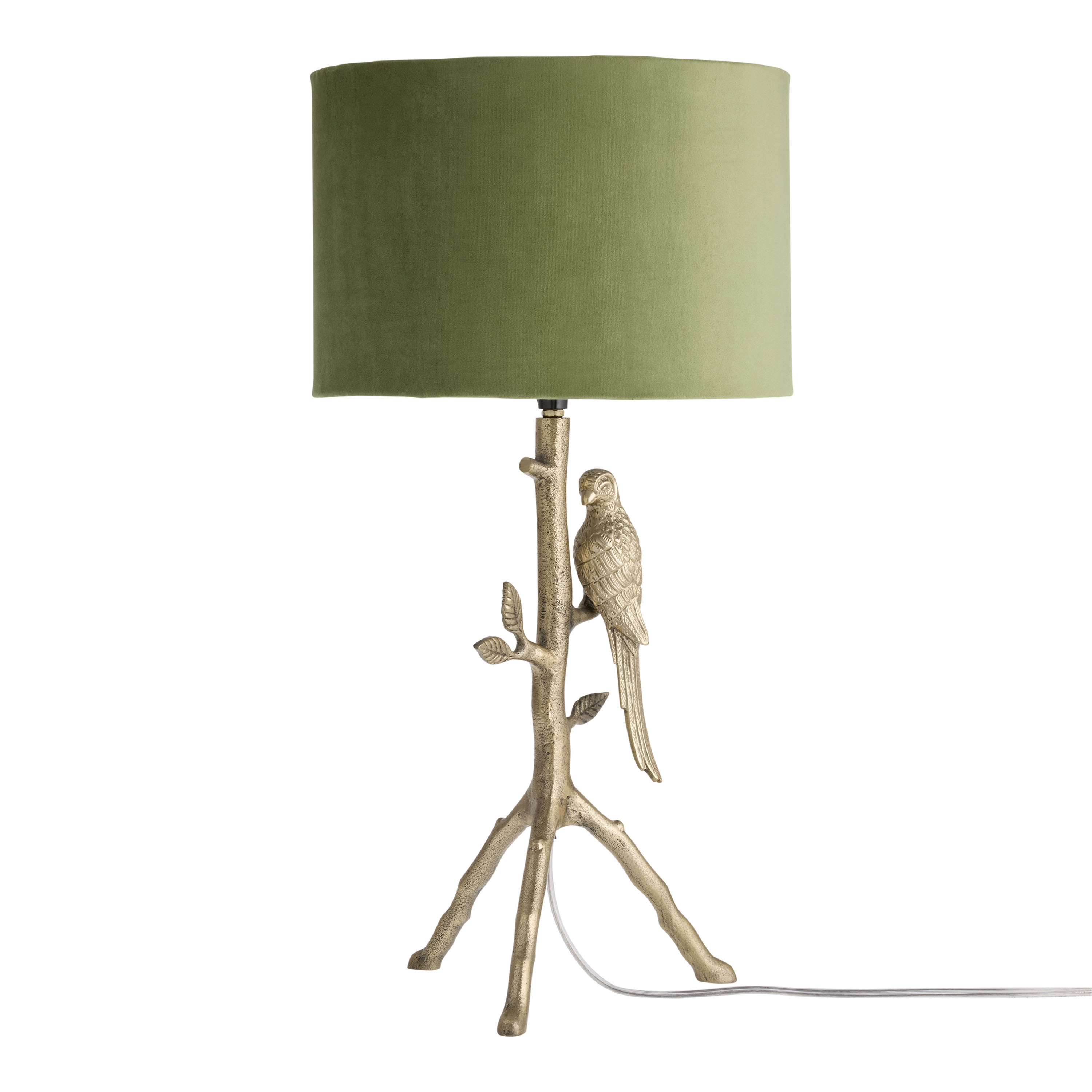 Antique Gold Metal and Green Velvet Parrot on Branch Table Lamp | World Market