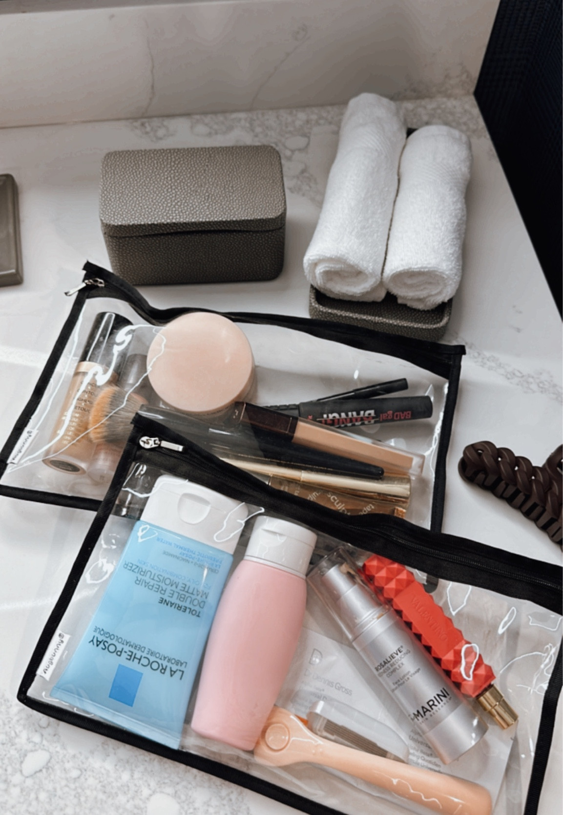 My favorite clear travel pouches! Keeps me organized and they don’t take up a lot of space. Only needed a few things for a couple days so these are the smaller sizes. 

#LTKfamily #LTKbeauty #LTKtravel