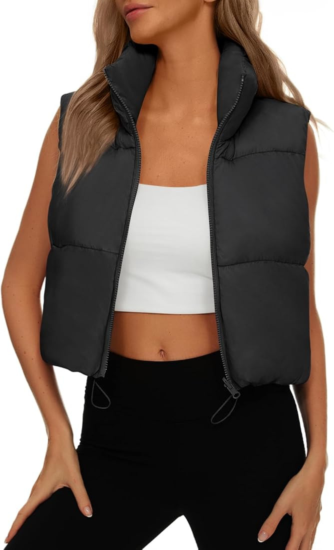 AUTOMET Puffer Vest Women Cropped Sleeveless Warm Lightweight Outerwear Winter Fall Jacket Coats ... | Amazon (US)