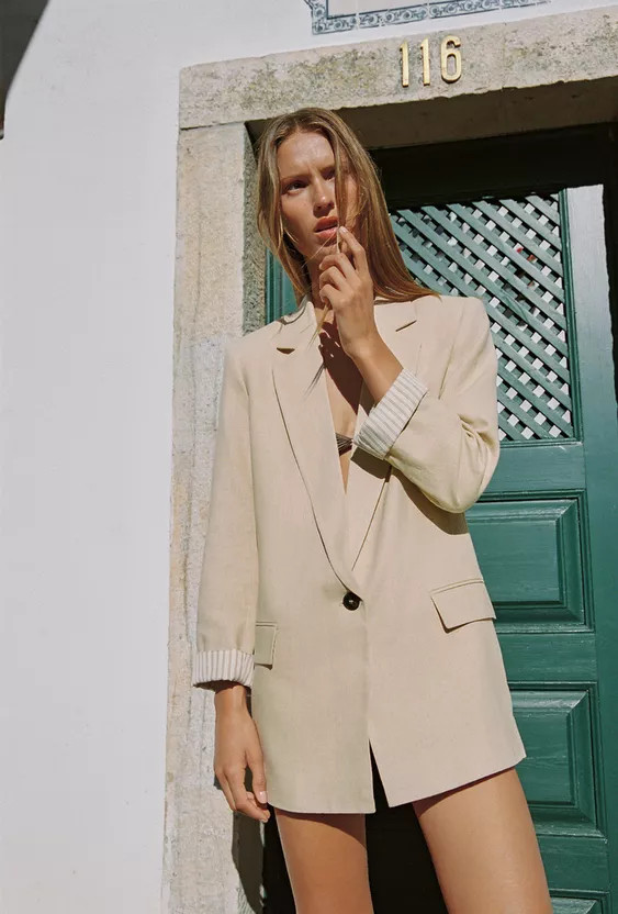 BLAZER WITH LINEN ROLLED-UP SLEEVES | Zara UK