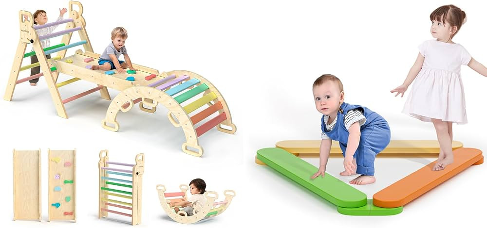 BlueWood Pikler Climbing Set 2024 Upgraded Rainbow & 3pcs Balance Beam | Amazon (US)