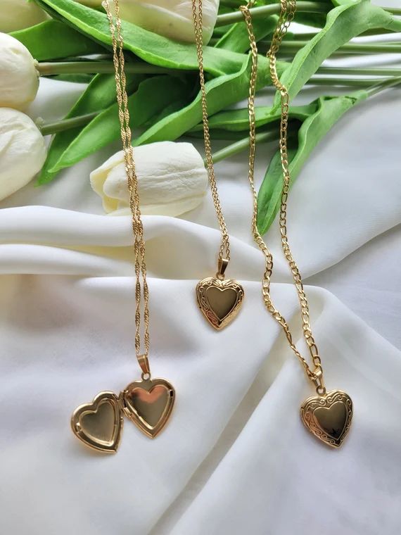 18K Gold Filled Gold Heart Locket Necklace Big Small Locket - Etsy | Etsy (US)