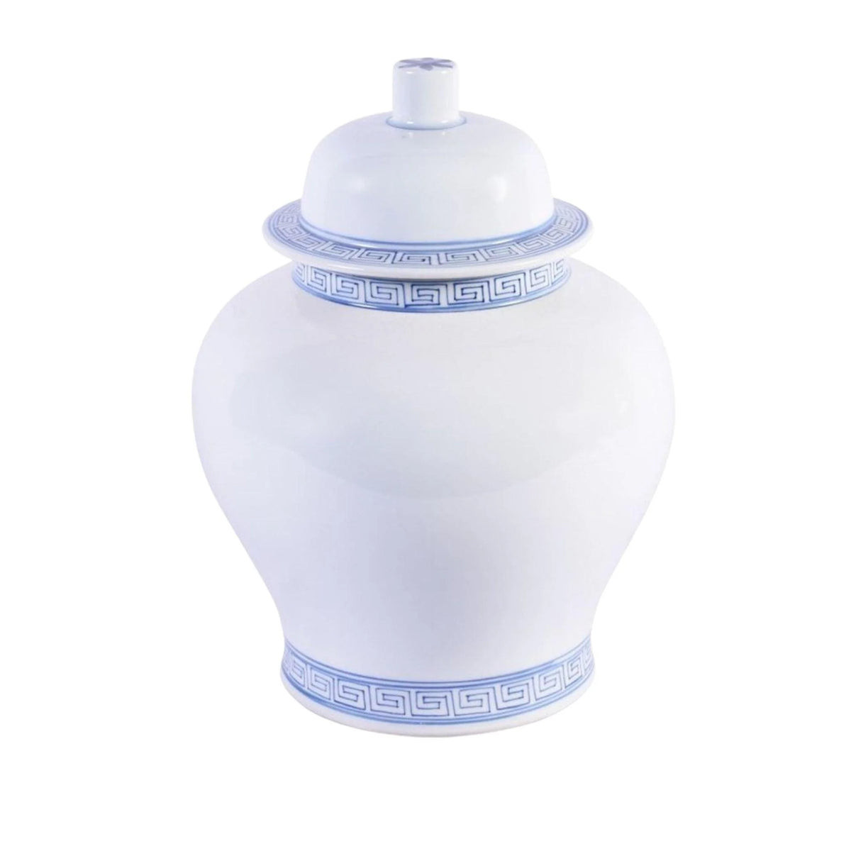 White Porcelain Temple Jar With Blue Greek Key Trim | The Well Appointed House, LLC