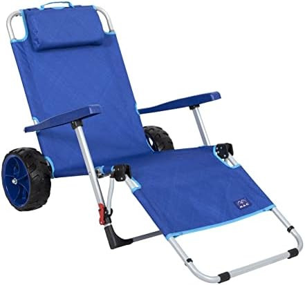 Mac Sports Beach Day Foldable Chaise Lounge Chair with Integrated Wagon Pull Cart Combination and... | Amazon (US)