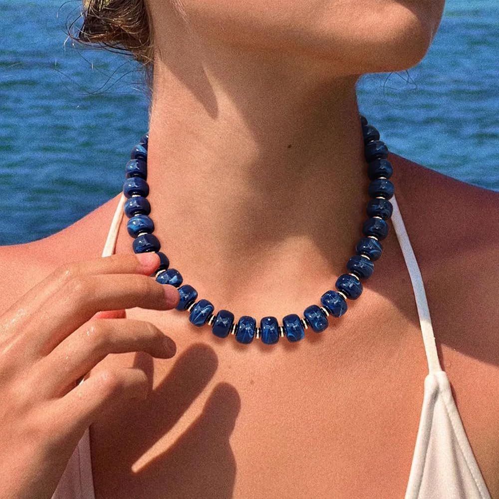 Beaded necklace for Women Boho Bead Chunky Necklace Big Bead Necklace Fashion Trendy Summer Color... | Amazon (US)