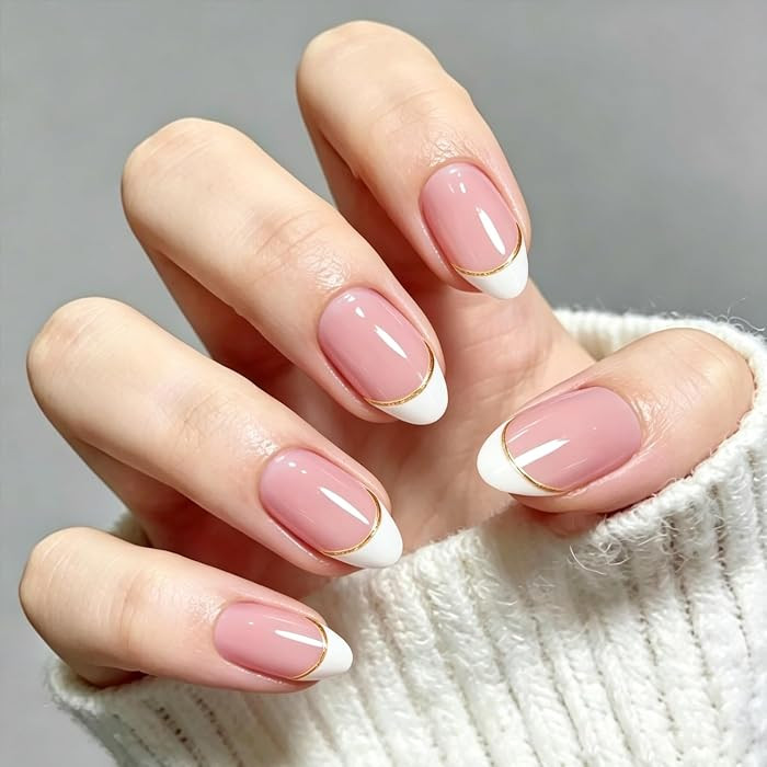 French Tip Press On Nails, Short Almond 32Pcs 16 Sizes Fake Nails | Amazon (US)