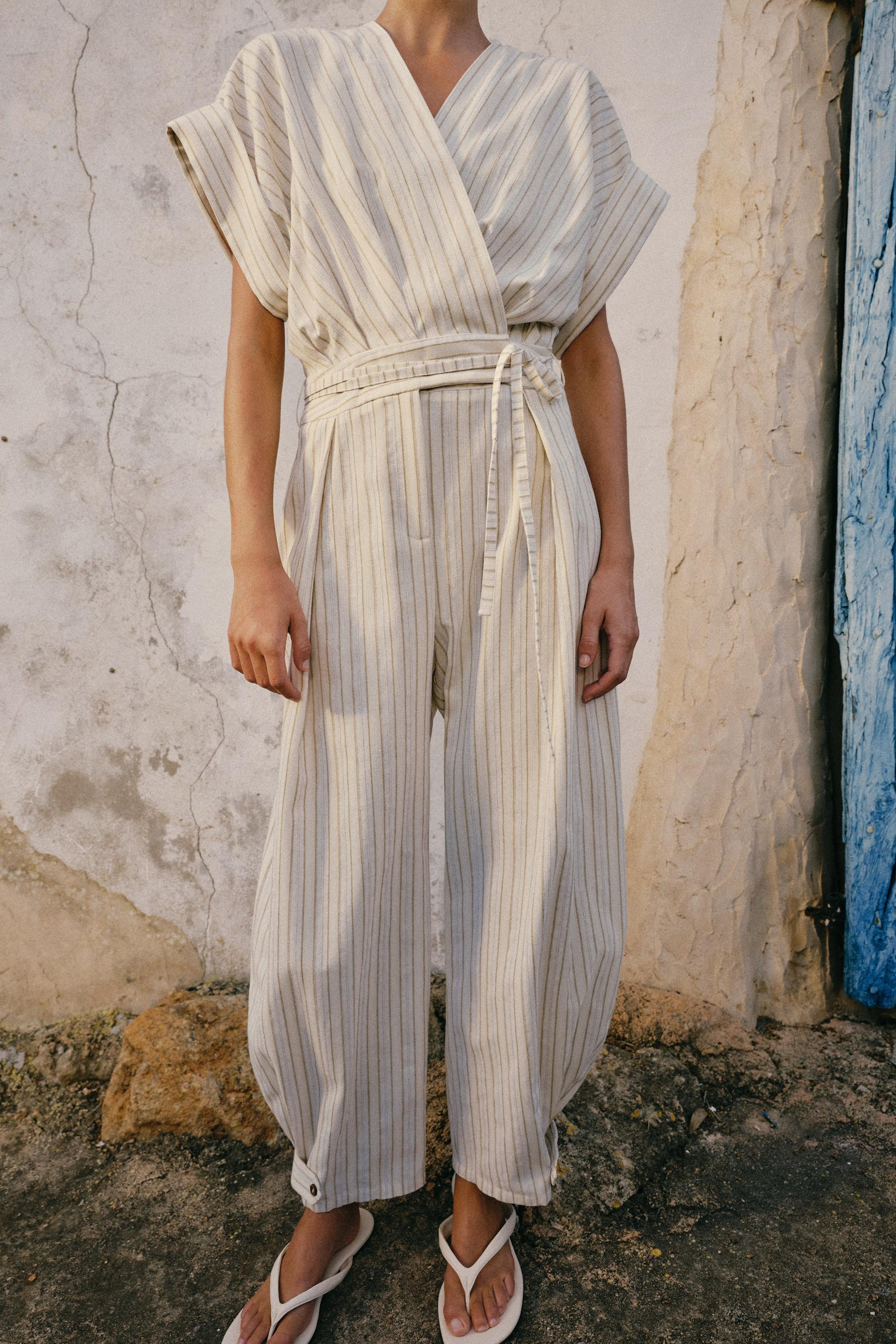 STRIPED BELTED JUMPSUIT | Zara US