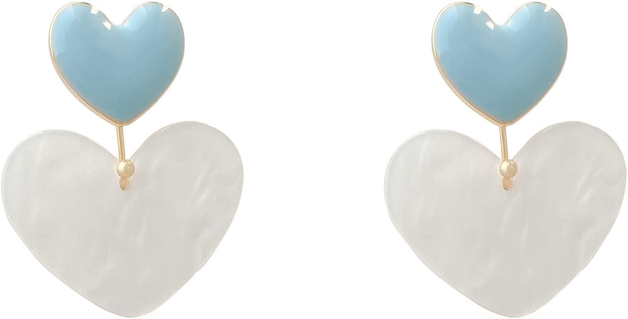 Vintage White Heart Drop Earrings Funky Statement Elegant Sweet Baby Blue Heart Simple Personalit... | Amazon (US)